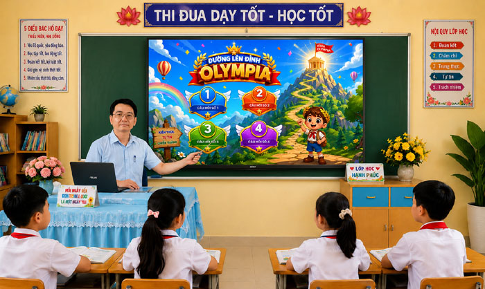 Học sinh đang chơi trò chơi học tập